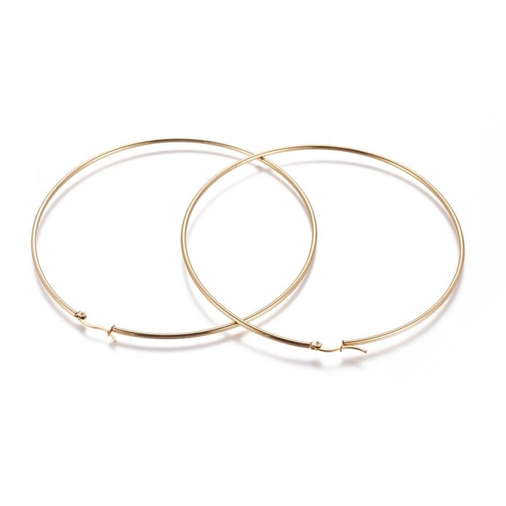 304 Stainless Steel BIG Hoop Earrings Ring Gold 4" Inch Pin 0.8mm P607