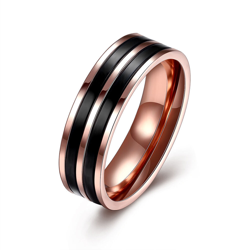 Stainless Steel Band Wedding Ring Rose Gold Plated Mens Unisex B447