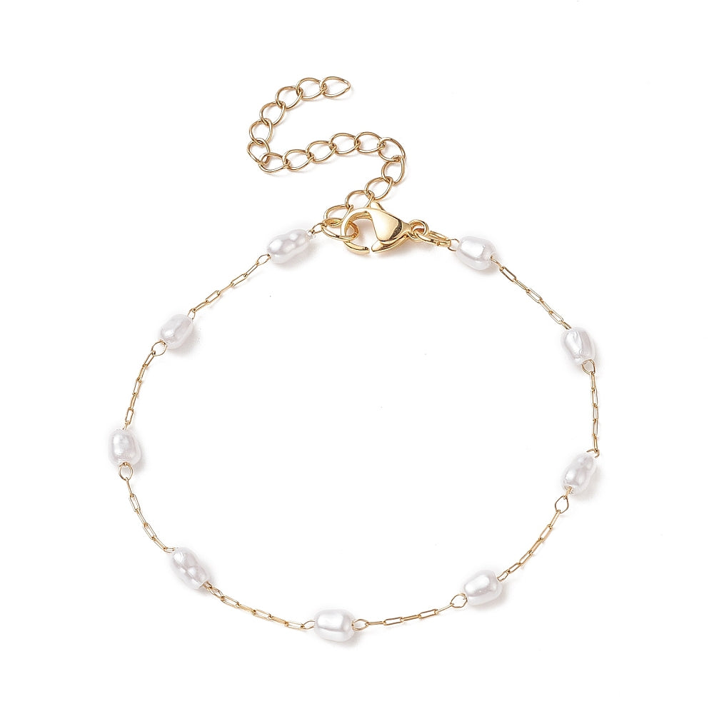 Stainless Steel Glass Pearl Oval Chain Link Womens Smooth Polished Toggle Clasp Bracelet Gold 7 in T101 product image 1