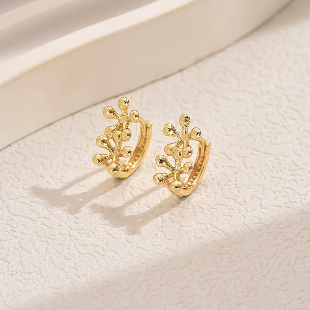 18K Gold-Plated Flower Simple Geometric Shiny Shape Textured Branch-Like Design Hoop Earrings 0.51 in E44 product image 1