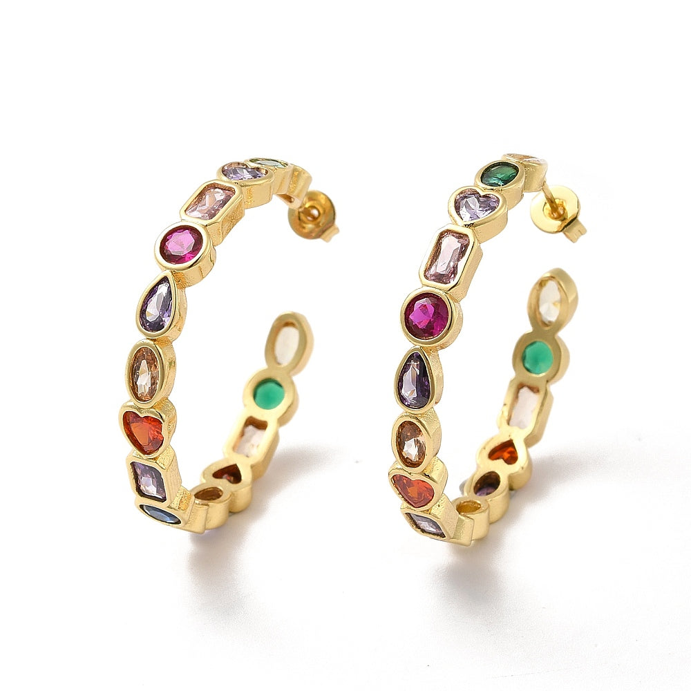 18K Gold-Plated Cubic Zirconia Round Pin Stud Womens Polished Heart Oval Hinged Closure Hoop Earrings 1.38 in E61 product