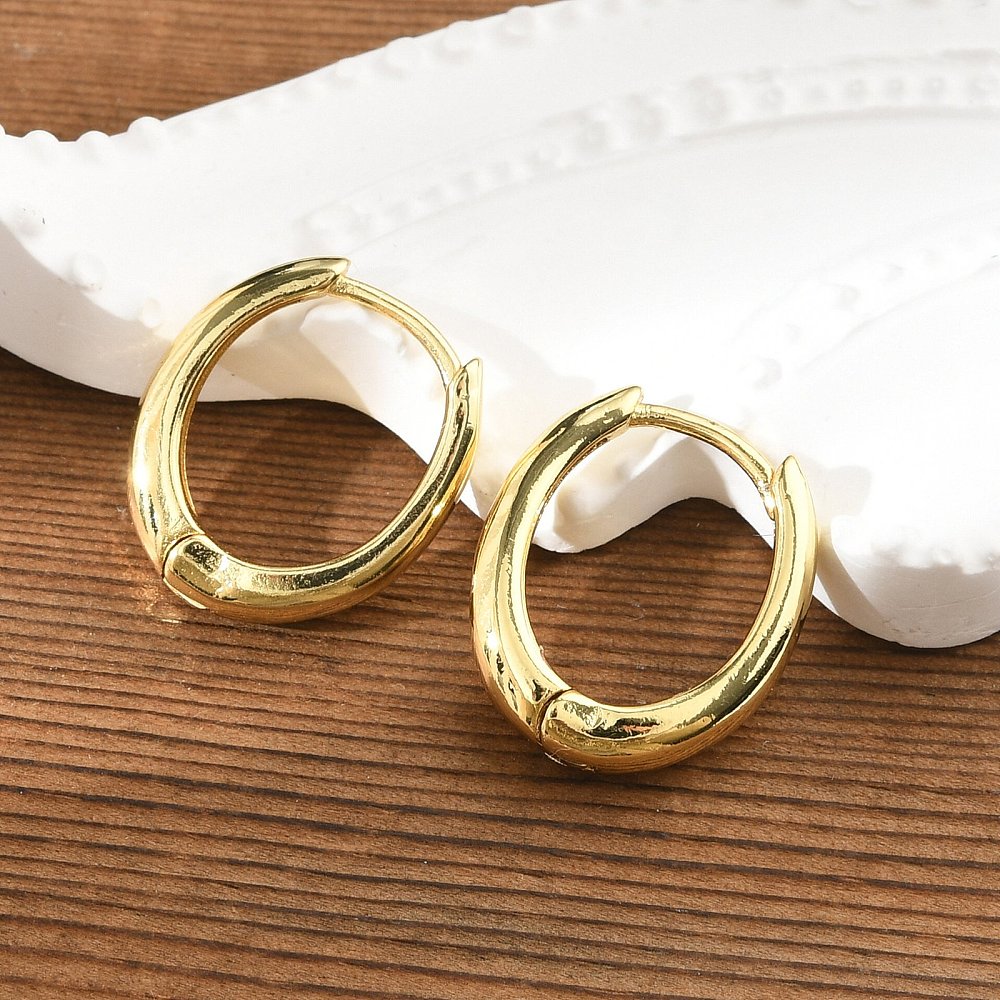 Oval Pin Hoop Textured Shiny Hinged Closure Surface Huggie Earrings Gold 0.67 in E64 product image 1