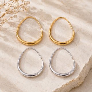 Stainless Steel Drop Egg Smooth Polished Oval Dangle Earrings Silver Gold 1.52 in E71 product image 1