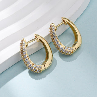 18K Gold-Plated Cubic Zirconia Oval Micro Pave Polished Hinged Closure Hoop Earrings Clear 0.83 in E73 product image 1