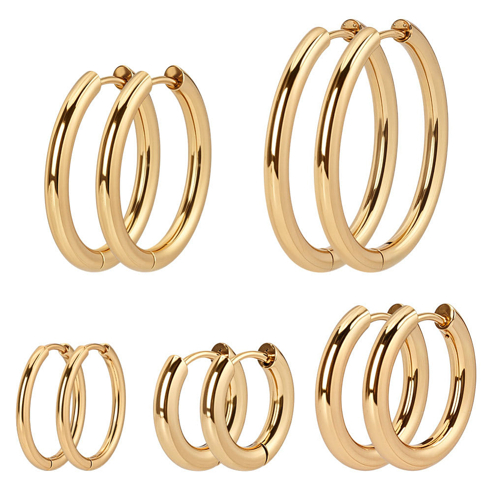 18K Gold-Plated Stainless Steel Womens Polished Shiny Hinged Closure Huggie Earrings 3mm E91 product image 1