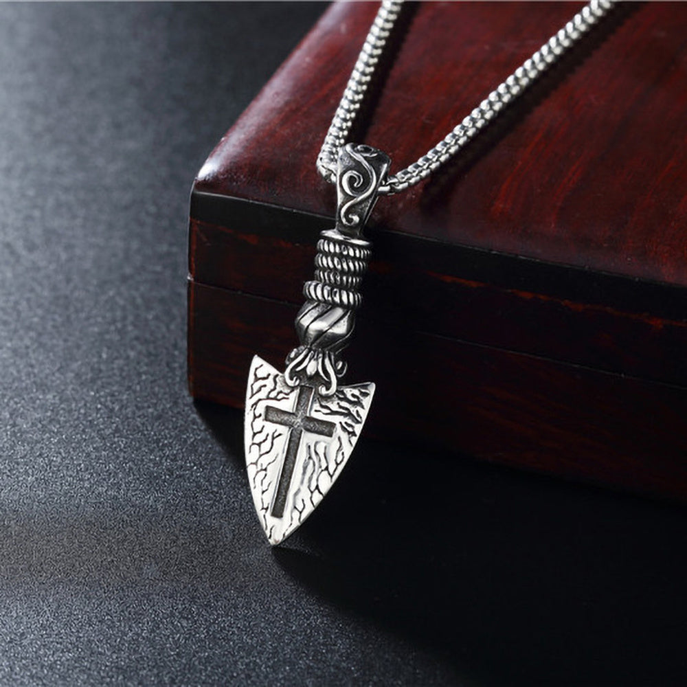 Stainless Steel Arrow Mens Polished Cross Rope Pendant Necklace Antique Silver 23.62 in N78 product image 1