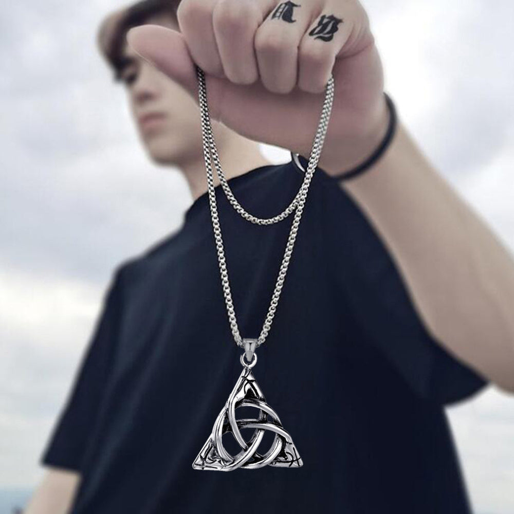 Stainless Steel Triangle Viking Mens Polished Knot Pendant Necklace Antique Silver 23.62 in N79 product image 1