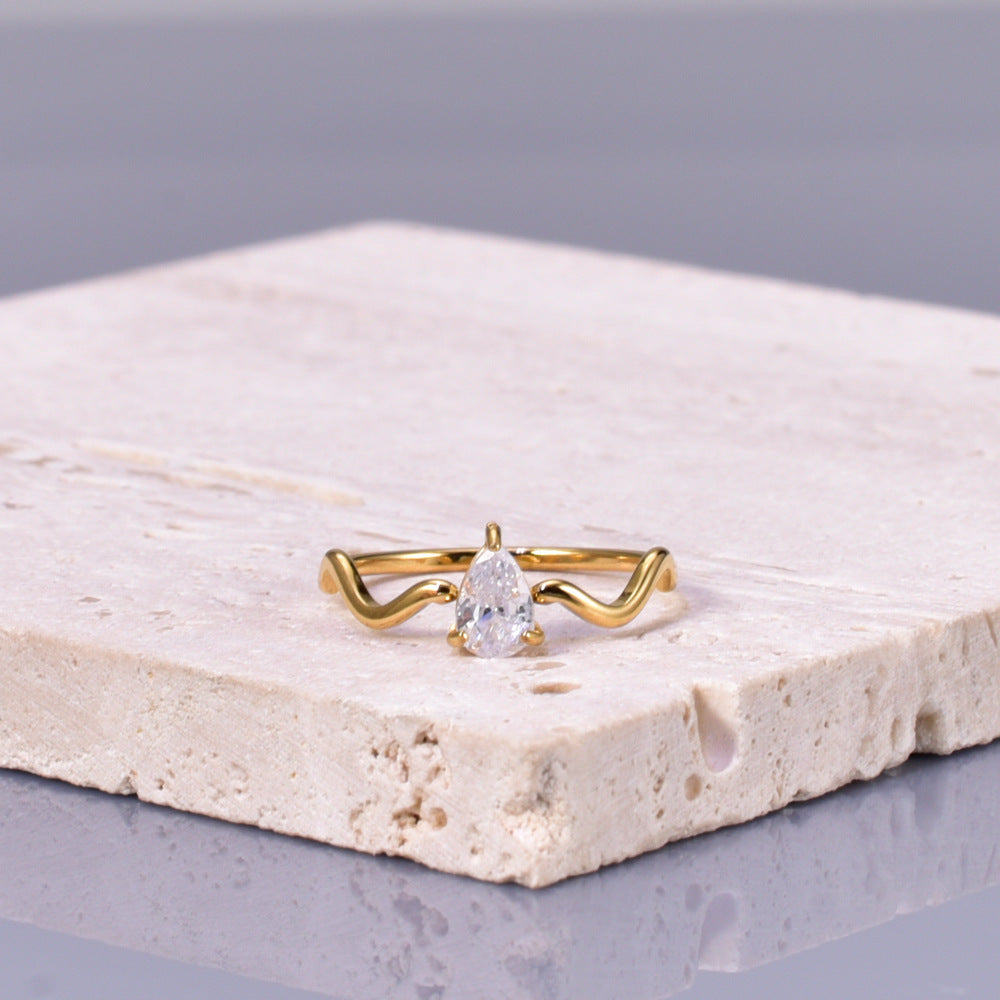 Stainless Steel Cubic Zirconia Teardrop Wide Size 6-8 Womens Ring Clear Gold R99 product image 1