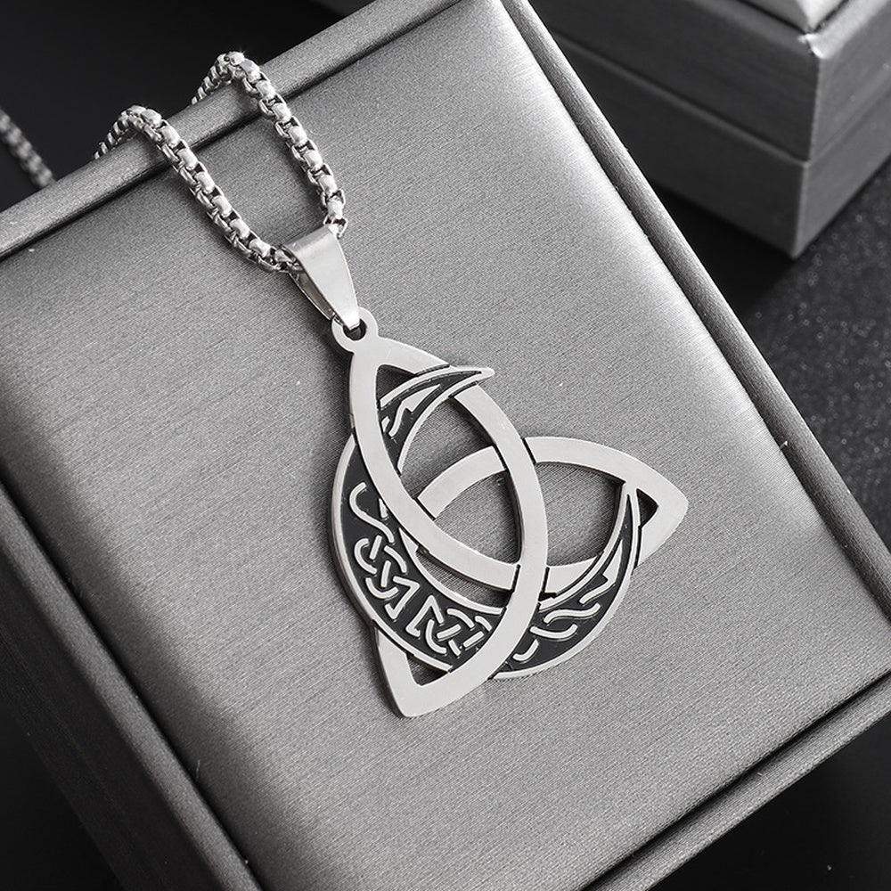 Stainless Steel Moon Viking Triskel Mens Knot Pendant Necklace Silver 23.62 in N94 product image 1
