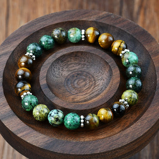 Gemstone Round Jasper Tiger Eye Beaded Polished Adjustable Stretch Bracelet Turquoise 7.48 in T121 product image 1