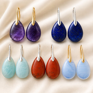 18K Gold-Plated Gemstone Drop Crystal Teardrop Smooth Flower Dangle Earrings 1.57 in E156 product image 1