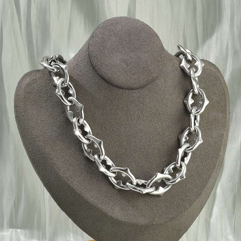 Stainless Steel Oval Link Chain Mens Womens Polished Star Lobster Clasp Necklace Silver 18.46 in N109 product image 1