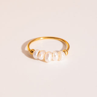 18K Gold-Plated Pearl Womens Smooth Polished Shell Hoop Shape Linear Arrangement Edge Ring R134 product image 1