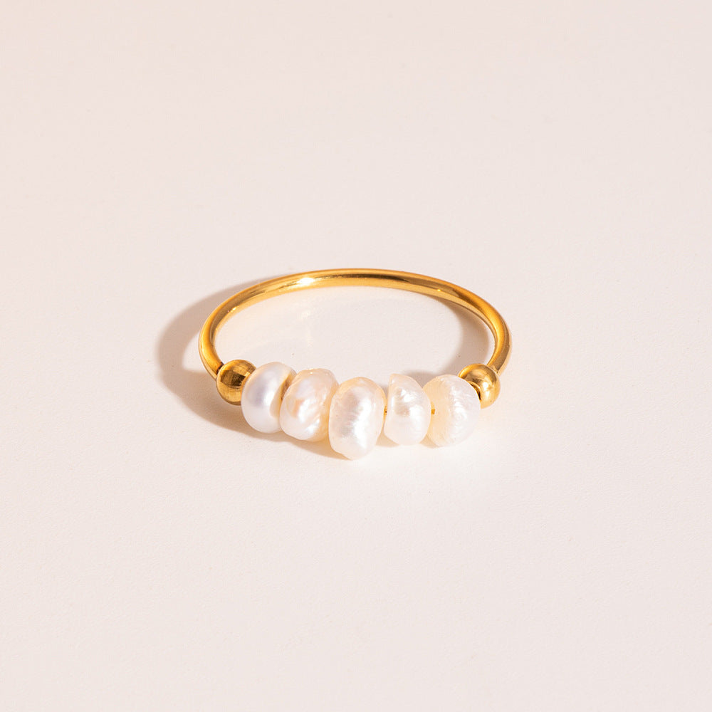 18K Gold-Plated Pearl Womens Smooth Polished Shell Hoop Shape Linear Arrangement Edge Ring R134 product image 1