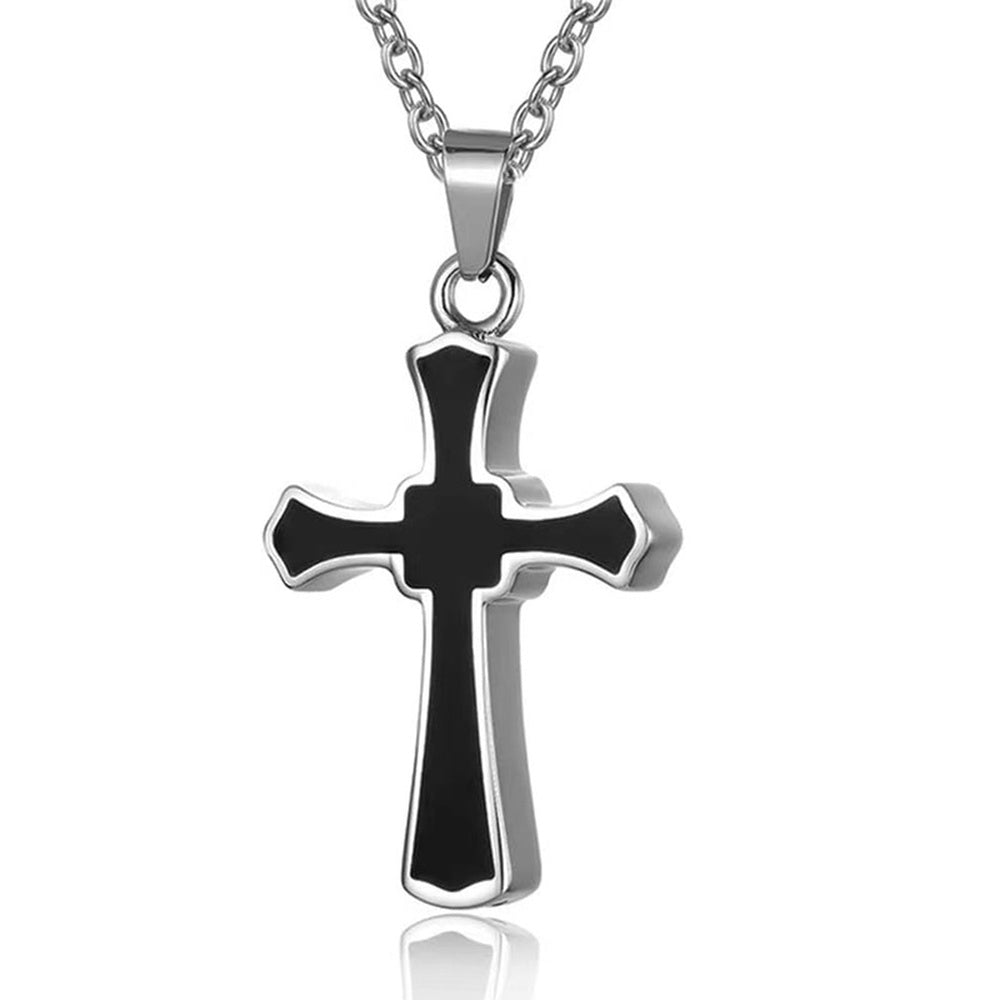 Stainless Steel Enamel Cross Cable Chain Polished Pendant Necklace Silver 0.91 in N148 product image 1