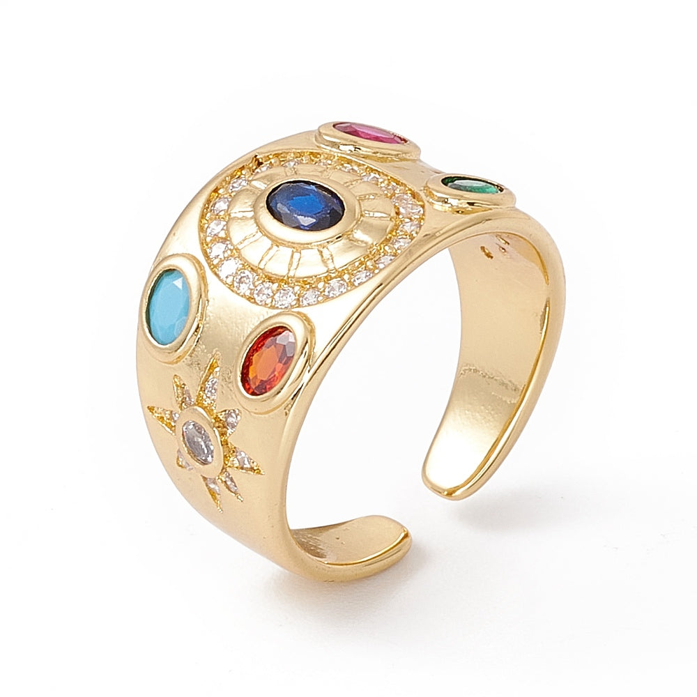 18K Gold-Plated Cubic Zirconia Oval Womens Polished Star Adjustable Open Cuff Ring R147 product image 1