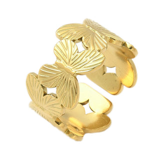 18K Gold-Plated Stainless Steel Butterfly Womens Polished Shiny Adjustable Open Cuff Ring R150 product image 1