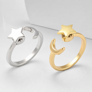 Rotating Star Moon Fidget Spinner Calming Worry Shiny Adjustable Cuff Ring Gold R165 product image 1
