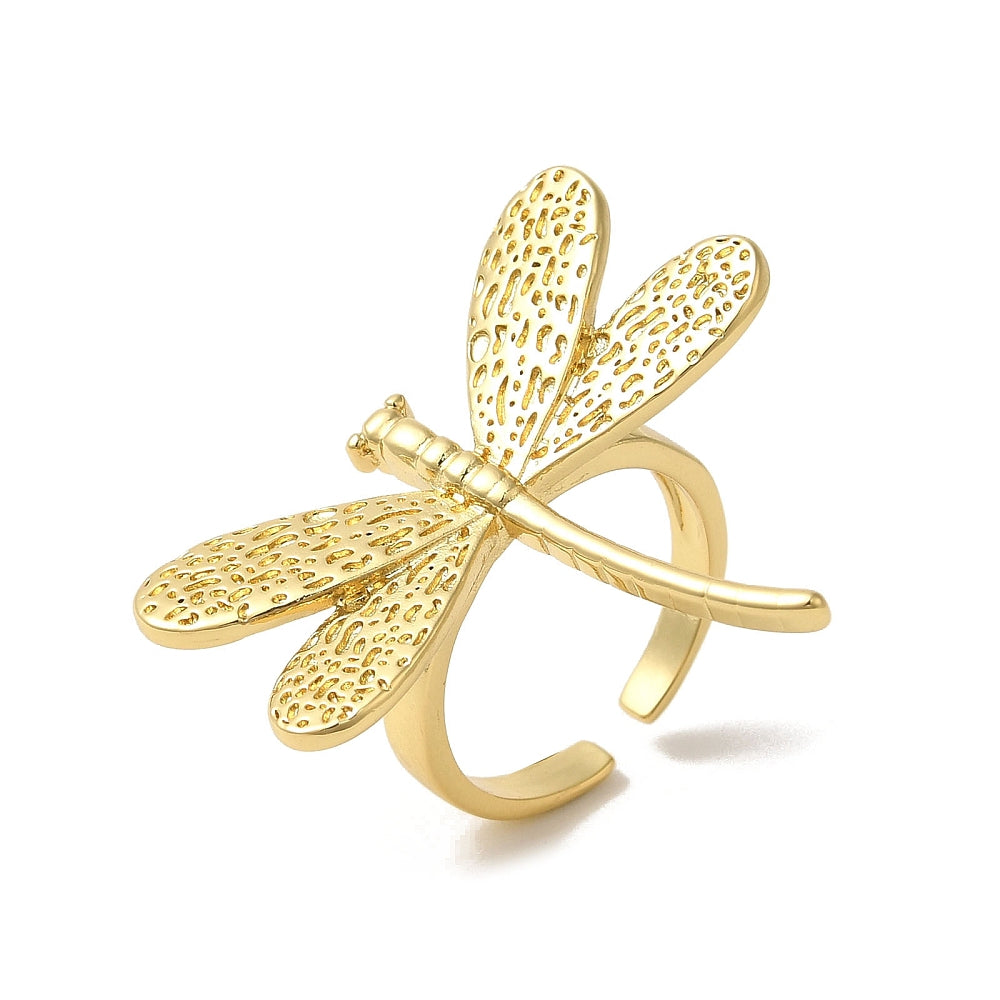 18K Gold-Plated Dragonfly Womens Polished Butterfly Intricate Wing Patterns Adjustable Cuff Ring R182 product image 1