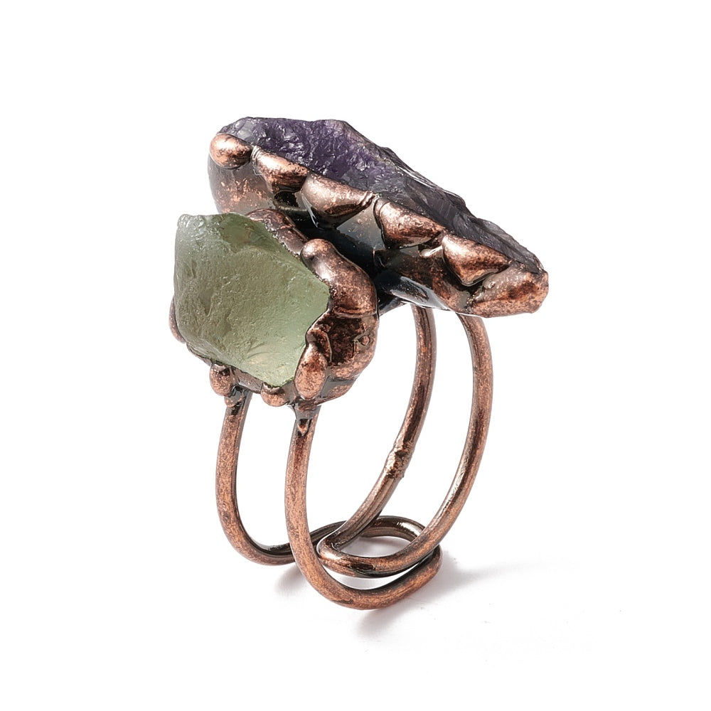 Copper Amethyst Quartz Womens Textured Rough-Cut Stones Adjustable Open Cuff Ring Red R192 product image 1