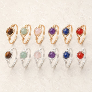 Round Amethyst Carnelian Quartz Tiger Eye Aventurine Smooth Polished Ring Green Silver Gold R197 product image 1