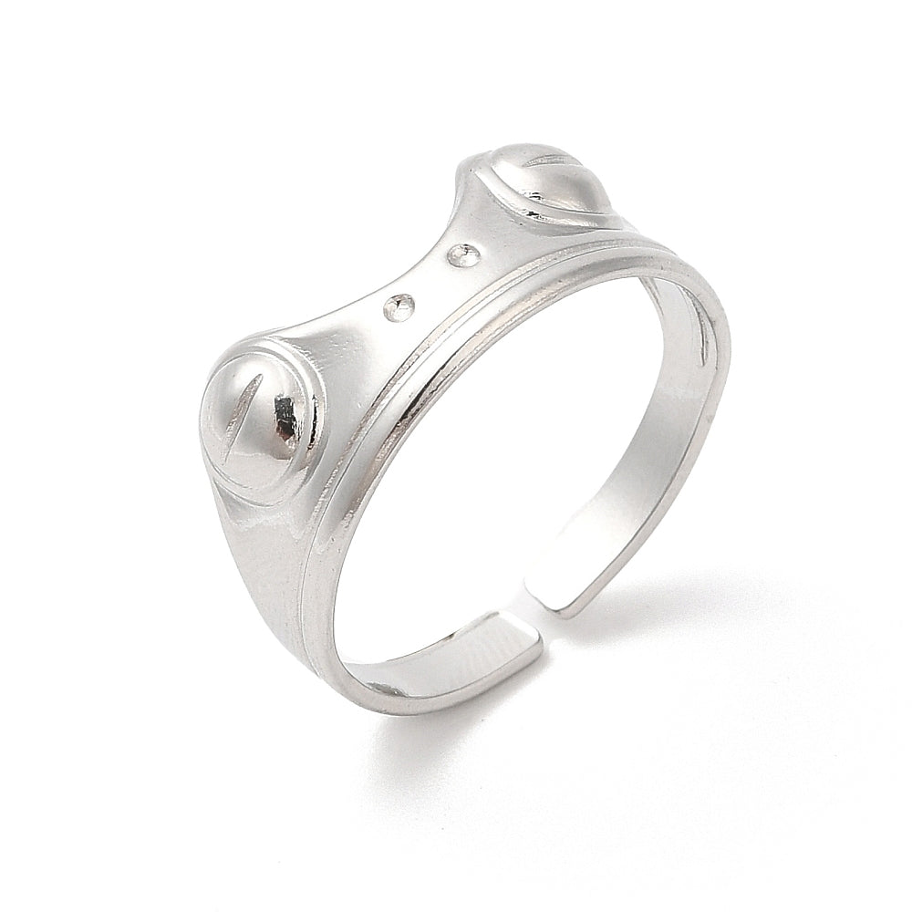 Stainless Steel Frog Womens Polished Cat Ears Open Band Curved Sections Adjustable Cuff Ring Silver R202 product image 1