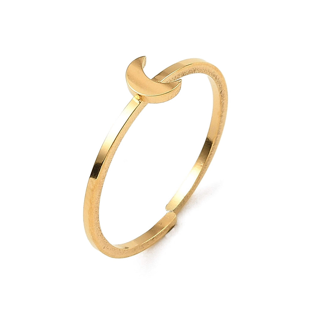 18K Gold-Plated Stainless Steel Moon Smooth Textured Shiny Adjustable Open Cuff Ring R224 product image 1