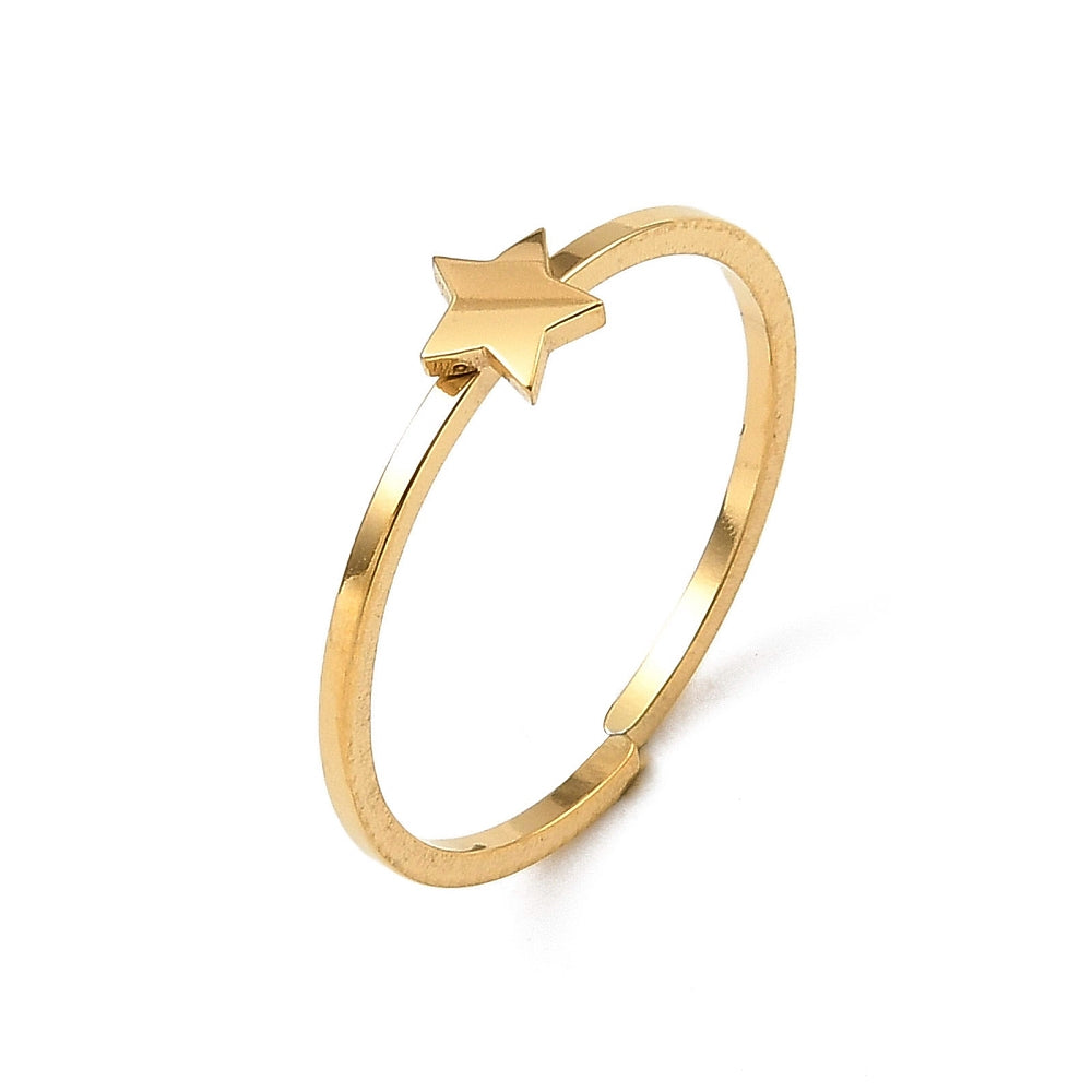 18K Gold-Plated Stainless Steel Star Smooth Textured Adjustable Open Cuff Ring R225 product image 1