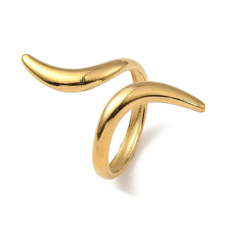18K Gold-Plated Stainless Steel Twist Polished Shiny Star Adjustable Open Cuff Ring R246 product image 1
