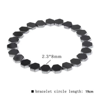 Hematite Hexagon Beaded Mens Shiny Adjustable Stretch Bracelet Black Gray Silver 7.48 in T136 product image 1