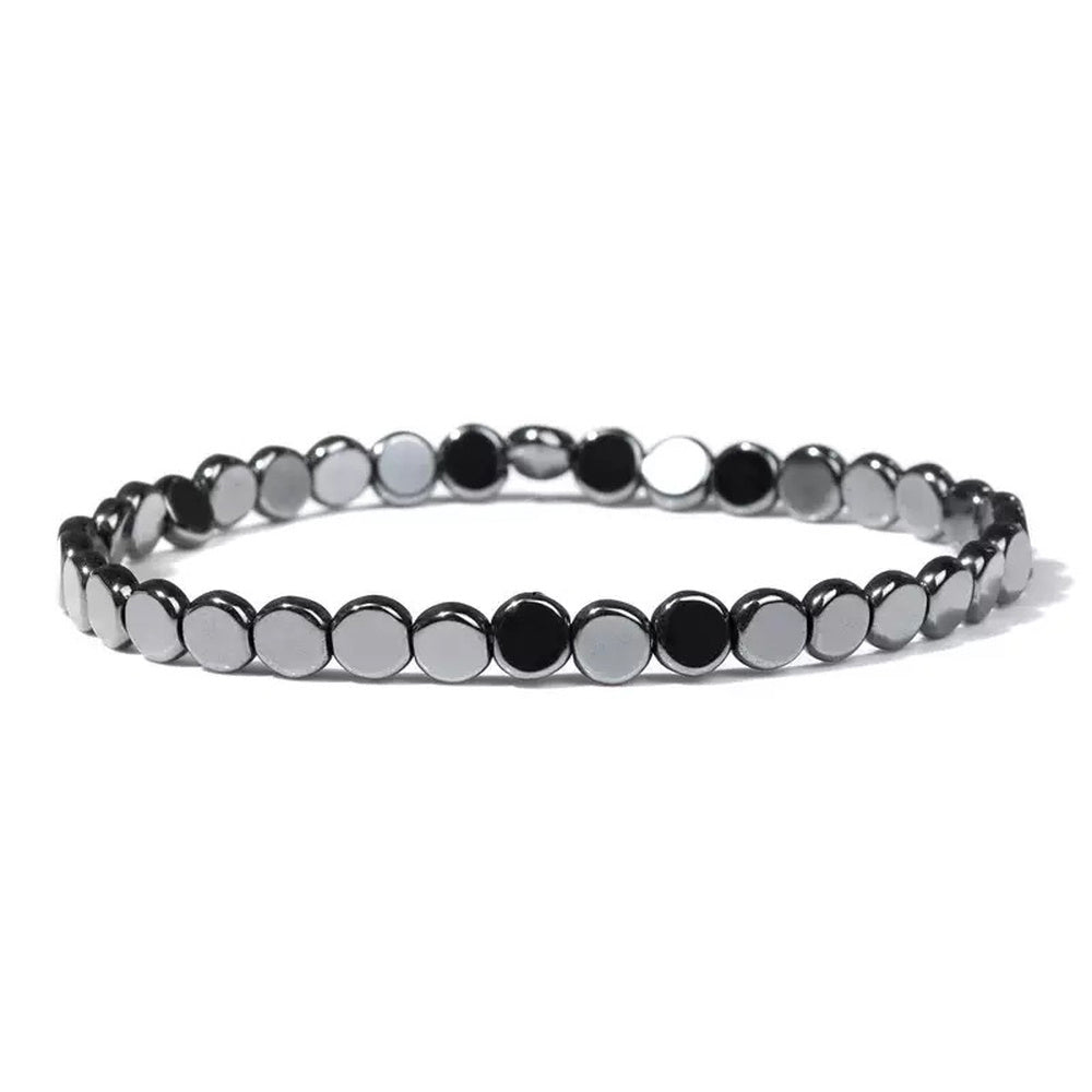 Hematite Flat Round Agate Vintage Beaded Shiny Adjustable Stretch Bracelet Black 7.48 in T138 product image 1
