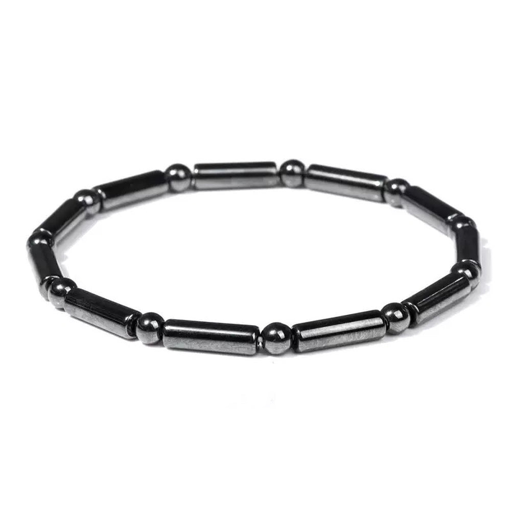 Hematite Cuboid Beaded Mens Cylindrical Adjustable Stretch Bracelet Black Gray 7.48 in T141 product image 1
