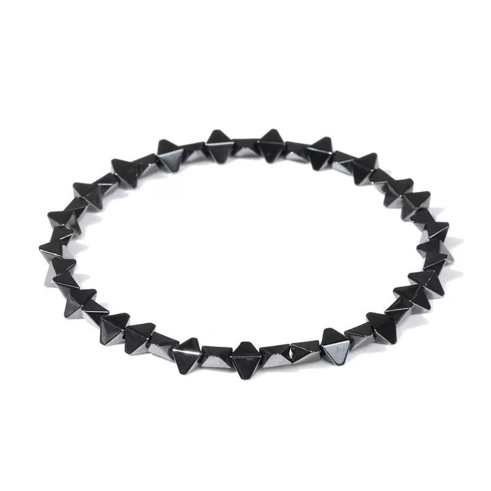 Hematite Bicone Beaded Mens Shiny Triangle Adjustable Stretch Bracelet Black Dark 7.48 in T142 product image 1