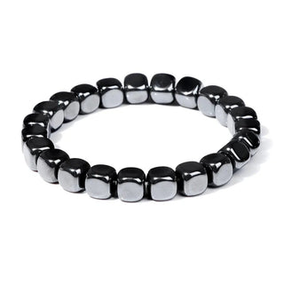 Hematite Cube Beaded Mens Shiny Square Adjustable Stretch Bracelet Black Gray 7.48 in T143 product image 1