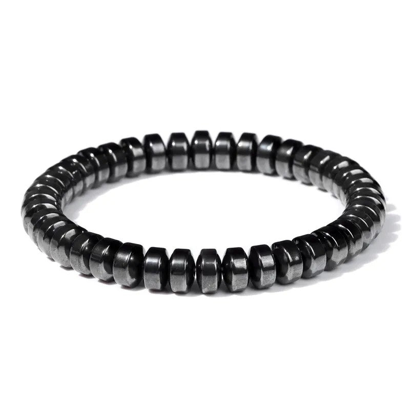 Hematite Rondelle Beaded Mens Faceted Adjustable Stretch Bracelet Black Gray 7.48 in T144 product image 1