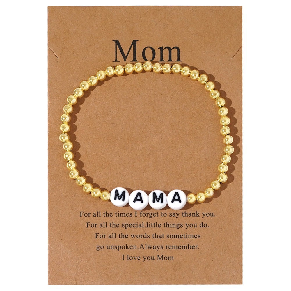 Acrylic Word Round Womens Shiny Circle Stretchy Band Adjustable Beaded Bracelet Gold T148 product image 1
