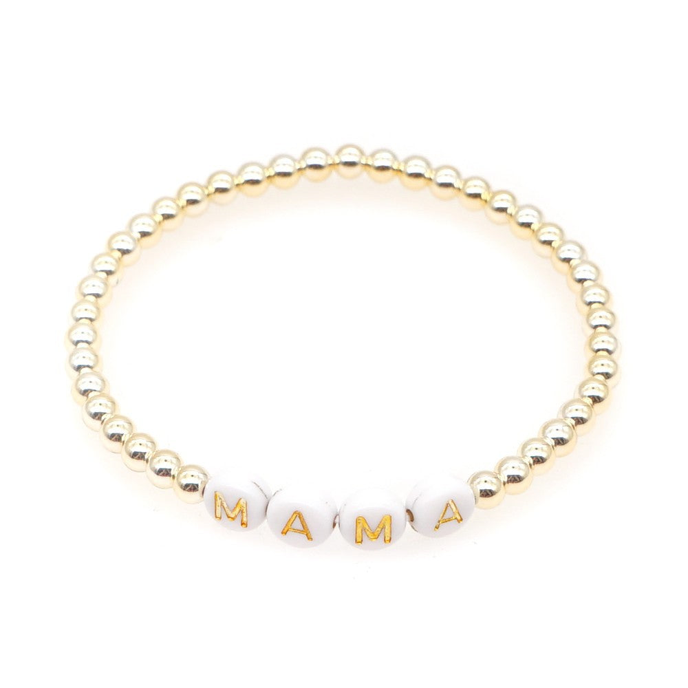 Acrylic Word Round Womens Smooth Shiny Circular Text Adjustable Beaded Bracelet Gold T149 product image 1