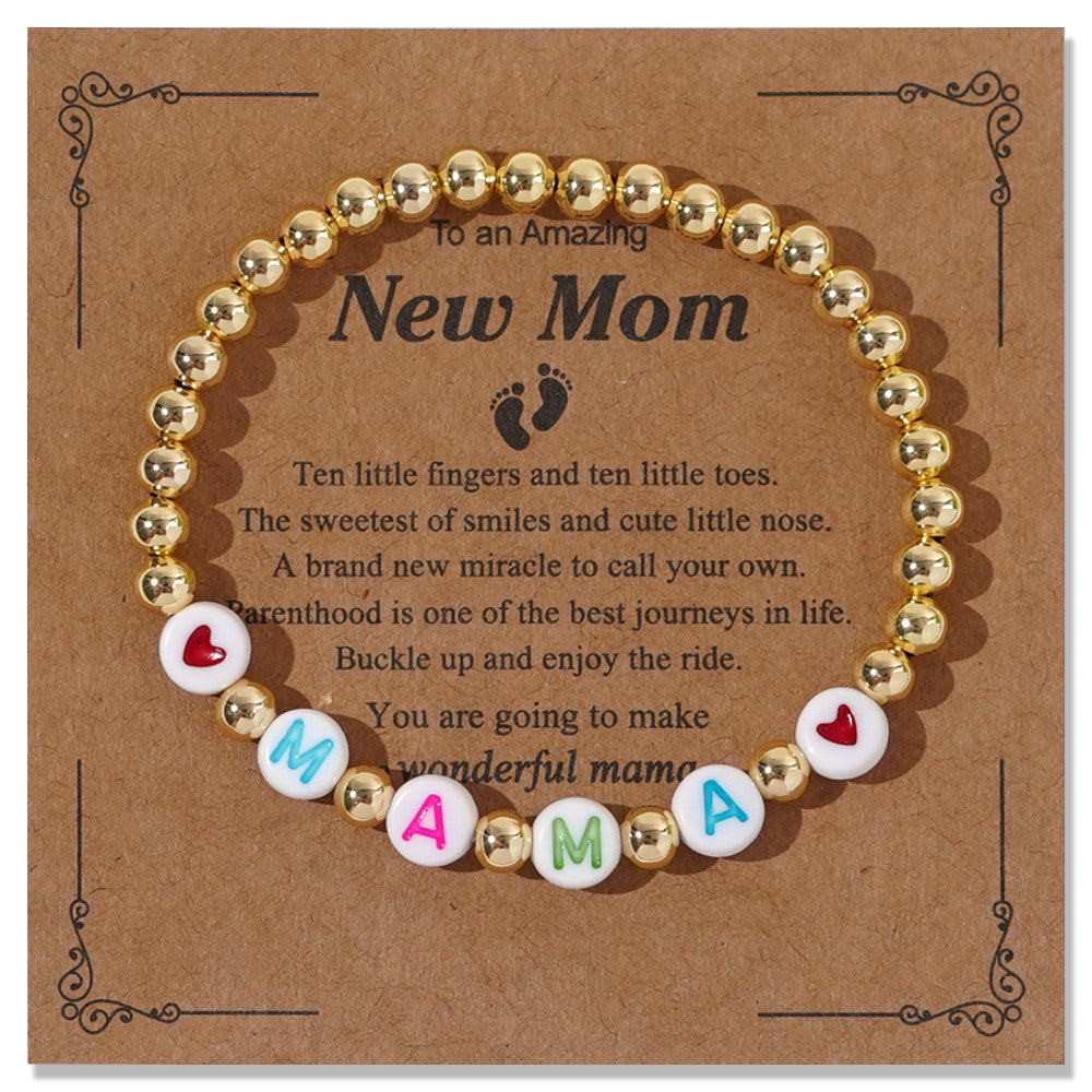 Acrylic Word Round Womens Shiny Heart Letter Adjustable Beaded Bracelet Gold T152 product image 1