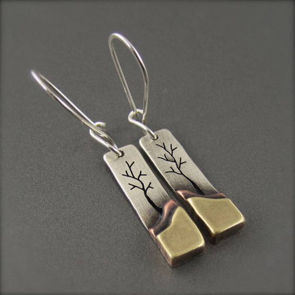 Drop Rectangle Tree of Life Rectangular Design Dangle Earrings Silver 1.93 in E163 product image 1