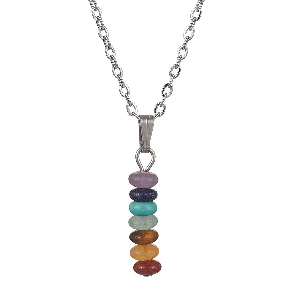 Stainless Steel Gemstone Disc Smooth Polished Pendant Necklace Silver 17.8 in N157 product image 1