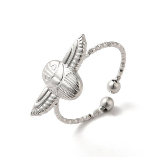 Stainless Steel Womens Polished Shiny Central Spherical Element Wings Adjustable Open Cuff Ring Silver R273 product image 1