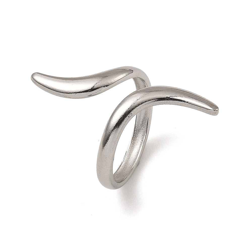 Stainless Steel Twist Polished Shiny Star Interlocking Loops Forming Shape On Top Adjustable Open Cuff Ring Silver R279