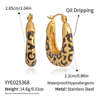 18K Gold-Plated Stainless Steel Enamel Oval Hinged Closure Hoop Earrings Black 1.04 in E175 product image 1