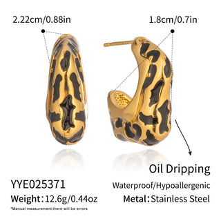 18K Gold-Plated Stainless Steel Enamel Nuggets Oval Stud Earrings Black 0.87 in E177 product image 1