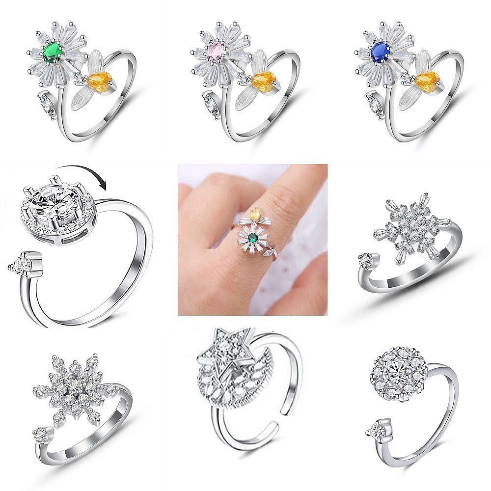 Spinner Fidget Anxiety Open Women Band Adjustable Size Flower Bee Heart Ring R71