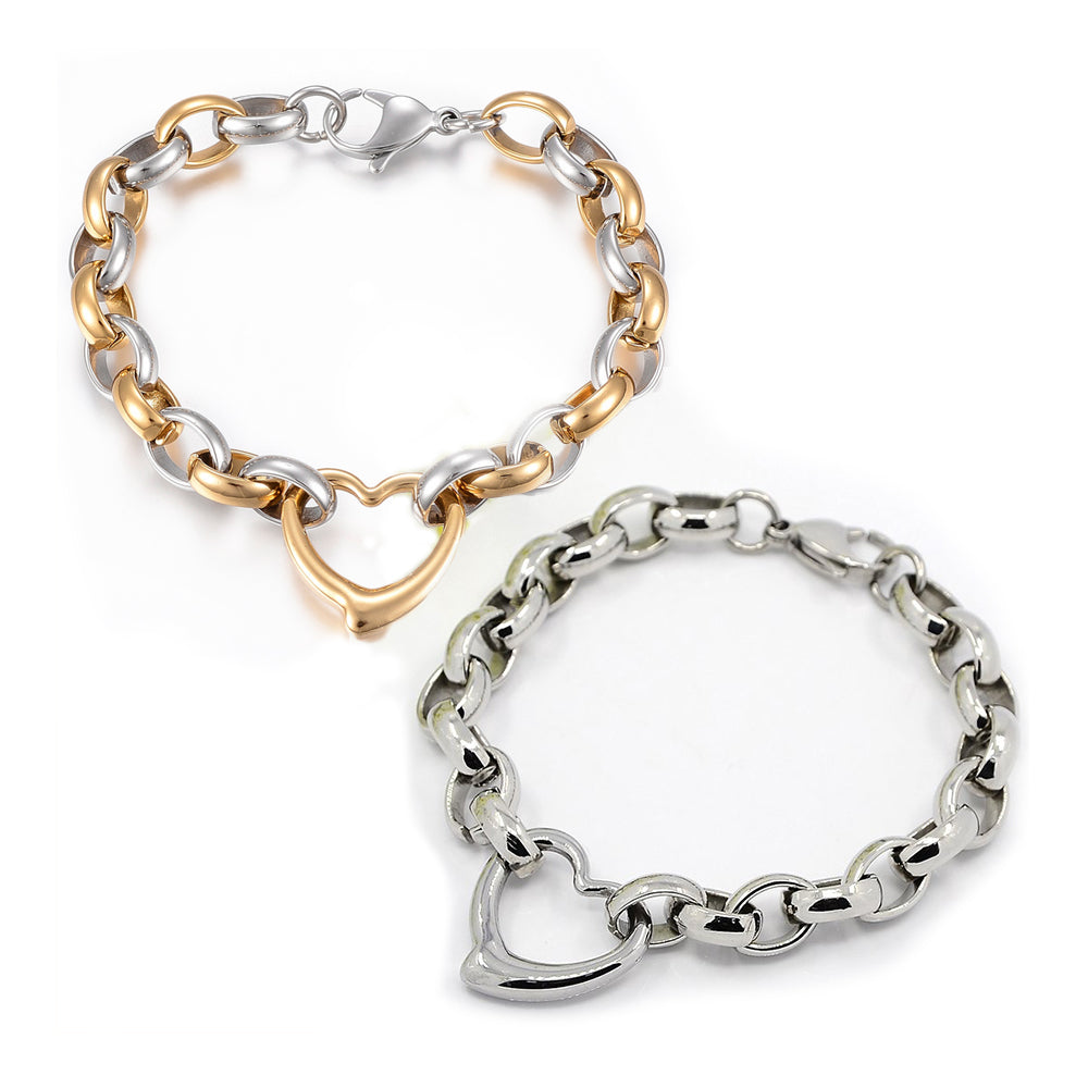 Stainless Link Steel Bracelet Stainless Steel Pendant Heart Gold Silver 8.6 A65