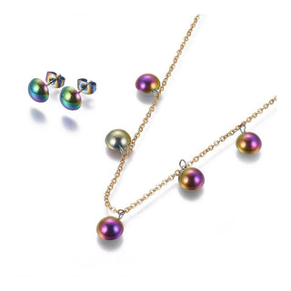 Stainless Steel Set Pendant Necklace Stud Earrings Back Half Round 16.9" P692