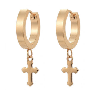 304 Stainless Steel Huggie Hoop Earrings Cross Earring Men Gold 29mm 1.2mm Z322