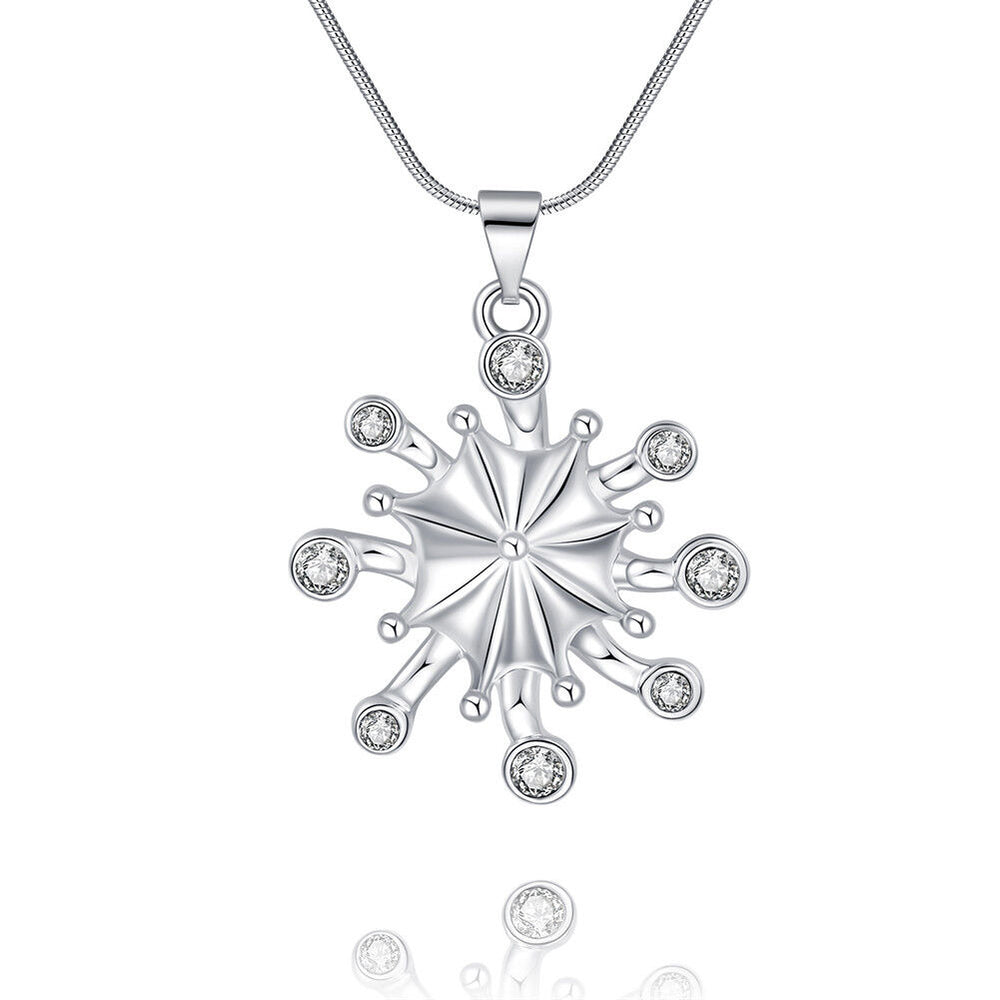 Sterling Silver Plated Necklace Women's Pendant Flower Drop Lobster Clasp B373