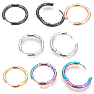 Stainless Steel Hoop Earrings Rose Gold Purple Black Huggie 1" Pin 1mm P623
